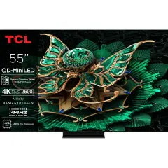 Telewizor TCL 55C7K z ekranem QD-Mini LED, 4K HDR 2600, dźwiękiem Bang & Olufsen i procesorem AiPQ Pro.