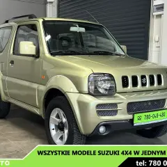 Złoty Suzuki Jimny 4x4 stoi w garażu. Idealny do terenu, ten kompaktowy SUV czeka na przygodę.