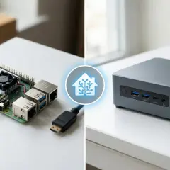 Raspberry Pi i minikomputer obok siebie, porównanie sprzętu do **home assistant**.
