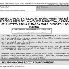 Formularz ZAW-NR dotyczy zawiadomienia o zapłacie należności na rachunek inny niż zawarty w wykazie podmiotów (biała lista kont bankowych) zgodnie z art. 96b ustawy o VAT.