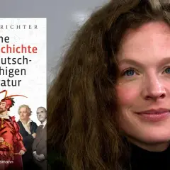 Sandra Richter, Autorin von "Eine Weltgeschichte der deutschsprachigen Literatur", neben historischen Darstellungen bekannter deutscher Schriftsteller.
