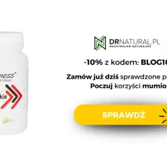 Biała butelka suplementu diety Aliness Mumio himalajskie 400 mg. Poczuj korzyści mumio!