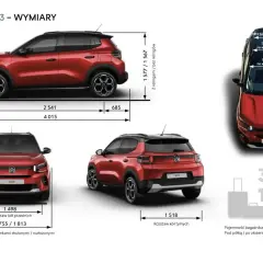 Citroën C3 - wymiary: długość 4015 mm, rozstaw osi 2541 mm, wysokość 1577/1567 mm. Szerokość bagażnika 1013 mm.