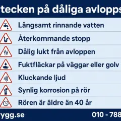 7 tecken på dåliga avloppsrör: långsamt vatten, stopp, lukt, fuktfläckar, ljud, korrosion, ålder. Undvik nackdelar med relining genom att åtgärda dessa problem.