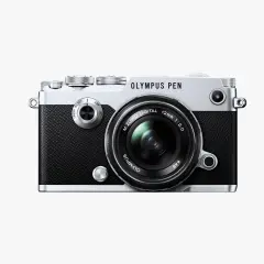 The Olympus PEN-F camera, a stylish blend of retro design and modern technology, ready to capture your next masterpiece.