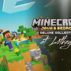 Postać Steve'a i Alex w świecie Minecraft, z logo "Java & Bedrock Deluxe Collection". Jaka jest najnowsza wersja Minecraft?
