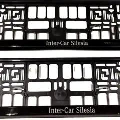 Dwie czarne ramki do tablic rejestracyjnych Mercedes-Benz. Idealne do Twojego Mercedesa, z logo i napisem Inter-Car Silesia.
