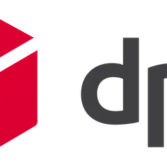 Czerwony sześcienny symbol obok szarego napisu "dpd". Protokół dpd gwarantuje szybką dostawę.
