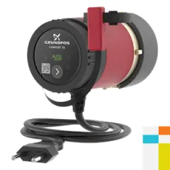 Pompa obiegowa Grundfos Comfort 15-14 B PM z cyfrowym wyświetlaczem i kablem zasilającym.