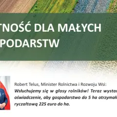 Płatność dla małych gospodarstw: Minister Telus zapowiada dopłatę 225 euro/ha dla gospodarstw do 5 ha.