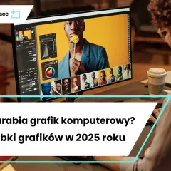 Grafik komputerowy pracuje nad edycją zdjęć na ekranie monitora.