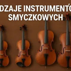 Cztery instrumenty smyczkowe: skrzypce i wiolonczele, prezentujące jakie są instrumenty strunowe.