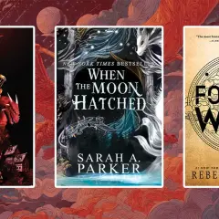 Okładki trzech książek fantasy: "Fireborne", "When the Moon Hatched" i "Fourth Wing". Każda z nich to fascynująca książka o smokach.