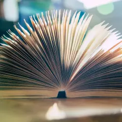 Rozłożona książka, jak strony opowieści o objawach wyobcowania u bohaterów literatury emigracyjnej i wygnania.