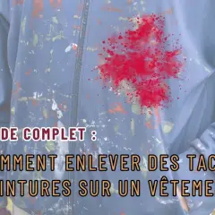 Guide complet : comment enlever des taches de peinture sur un vêtement, comme cette doudoune éclaboussée.