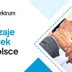 Logo "spektrum" i tekst "Rodzaje spółek w Polsce". Dłonie splecione w geście współpracy.
