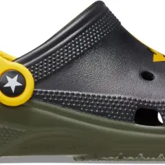 Crocs militari con logo U.S. ARMY e stella gialla. Suola verde e tomaia nera con dettagli gialli.