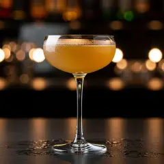 En gyllene alkoholfri margarita i ett elegant glas, med en mjukt suddig bakgrund av barbelysning.