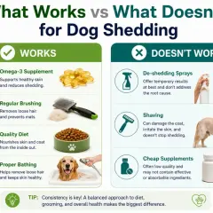 Learn why is my dog shedding so much. This infographic shows what works (Omega-3, brushing, diet, bathing) vs. what doesn't (sprays, shaving, cheap supplements).