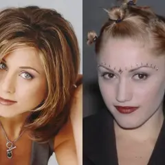 Ikony stylu lat 90.: Jennifer Aniston z klasyczną fryzurą i Gwen Stefani z odważnym, awangardowym lookiem.