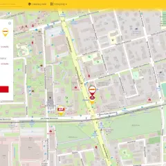 Mapa Warszawy z zaznaczonym punktem DHL. Możliwość nadania paczki DHL do 31,5 kg i wymiarach 120x60x60 cm.