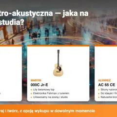 Trzy gitary: zielona elektro-akustyczna Furch, jasna Martin i brązowa Alvarez. Idealne na scenę i do studia.