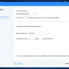 AOMEI Backupper Professional: Zeitplan-Einstellungen für inkrementelle Backups und automatische Bereinigung.