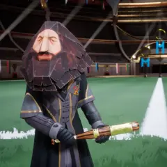 Hagrid im Hogwarts Legacy Quidditch-Stadion, bereit für ein Spiel.