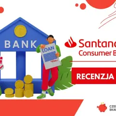 Santander Consumer Bank oferuje konsolidację chwilówek. Grafika przedstawia bank, worek z pieniędzmi, monety i dokument "LOAN".
