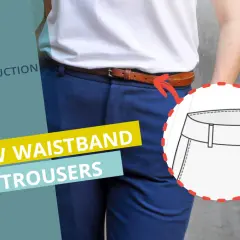 Instruction #B03: Learn the waistband method to sew a waistband on trousers. A diagram shows the waistband detail.