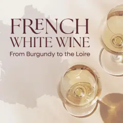 Deux verres de vin blanc français, évoquant la richesse d'un cépage blanc, sur fond de carte de France.