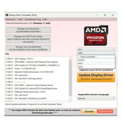 DDU Uninstaller zeigt die Treiberinformationen für AMD Radeon Graphics an. Das Programm ist auf dem neuesten Stand.