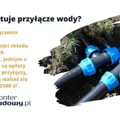 Instalacja wodna z niebieskimi złączkami w ziemi. Dowiedz się, jaki jest koszt przyłącza wody do nieruchomości.