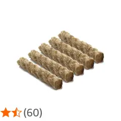 Cinco rollos de fibra natural, perfectos como yesca para hacer fuego en tus aventuras al aire libre.