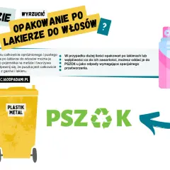 Puste puszki po lakierach do włosów wyrzucaj do pojemnika na metale i tworzywa. Duże ilości lub wątpliwości co do zawartości oddaj do PSZOK-u.