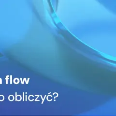 Błękitne, płynne kształty na tle. Tekst: "Cash flow jak go obliczyć?".