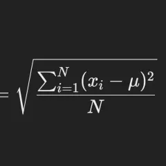 Formula per la deviazione standard (sigma), che misura la varianza di un set di dati rispetto alla media (mu).
