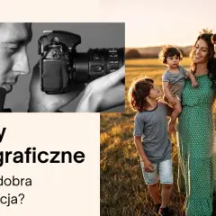 Kursy fotograficzne: mężczyzna z aparatem i szczęśliwa rodzina na tle zachodzącego słońca. Czy to dobra inwestycja?