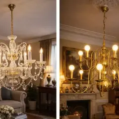 Elegante lámpara techo rústica de cristal y latón, iluminando salones clásicos con un toque de distinción.