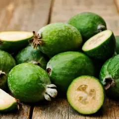 Feijoa, un frutto verde e succoso, pronto per essere gustato. Ci si chiede: feijoa dopo quanti anni fruttifica?