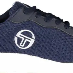Navy blue Sergio Tacchini men's sneaker with white logo on a white sole.