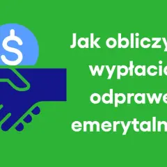 Ikony dłoni i monety symbolizują pomoc w obliczeniu i wypłacie odprawy emerytalnej.