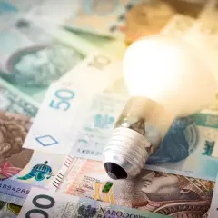 Żarówka na tle polskich banknotów. Szukasz najlepszych sprzedawców energii elektrycznej? Ranking pomoże Ci wybrać najkorzystniejszą ofertę.