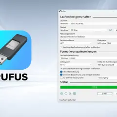 Rufus-Fenster zeigt Einstellungen für Windows 11 22H2.iso auf USB-Stick. So kannst du Windows 11 mit Rufus installieren.