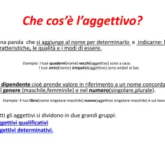 Spiegazione di cos'è l'aggettivo, con esempi di aggettivi qualificativi e determinativi.