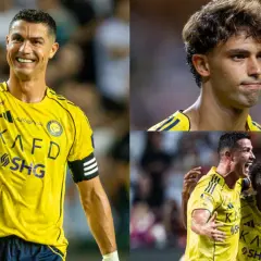 Cristiano Ronaldo i João Félix w żółtych koszulkach Al Nassr. Spekulacje o al nassr transfery.