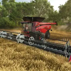Czerwona kombajn zbiera zboże na polu. Poczuj się jak rolnik w Farming Simulator 25 PS5.