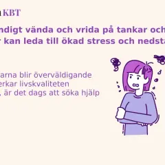 En person med armarna i kors och oroliga tankesnurror runt huvudet. Texten beskriver hur svår ångest varje dag kan leda till stress och nedstämdhet.
