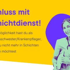 Glückliche Krankenschwester lächelt. Anzeige für krankenkasse stellenangebote: Schluss mit Schichtdienst!