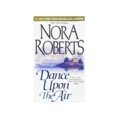 Nora Roberts' "Dance Upon The Air" – ein Buchcover mit einer malerischen Insel, die wie eine Insel der Sehnsucht wirkt. Ein Haus und ein Steg sind zu sehen.